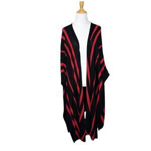 Pendleton Red Black Striped Sweater Cardigan Duster  Open Womens L XL